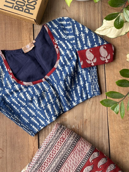 Mrittika Blue Blouse Printed With Elasticated Fit