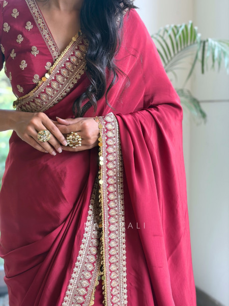 Thalassa Coin Maroon Chinon Georgette Saree