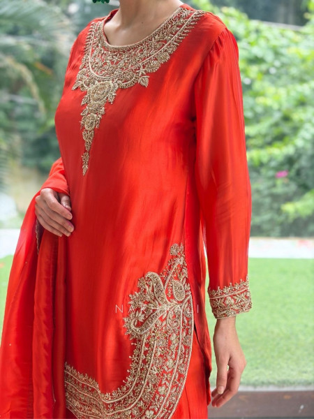 Noor-e-Kanti  Orange Chanderi Silk Suit Set