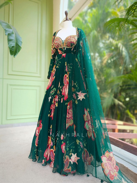 Elaris Emerald Floral Georgette Anarkali Set