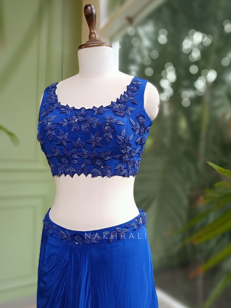 Myra Blue Crop Top Skirt with Cape