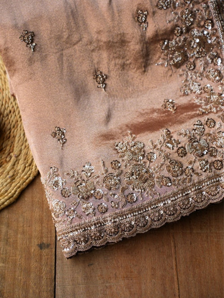 Rivaan Brown Saree with Cut Dana Sequin Embroidery and Readymade Blouse