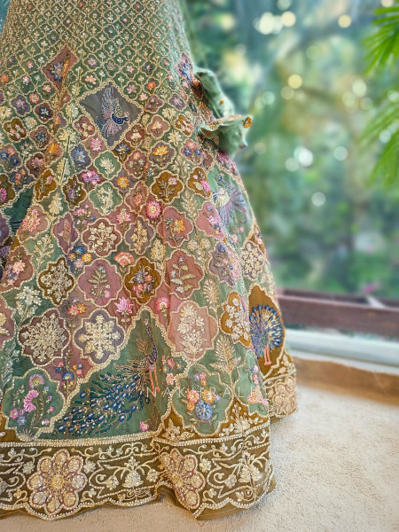 Kivra Green Lehenga Set with Multicolor Embroidery and Dupatta