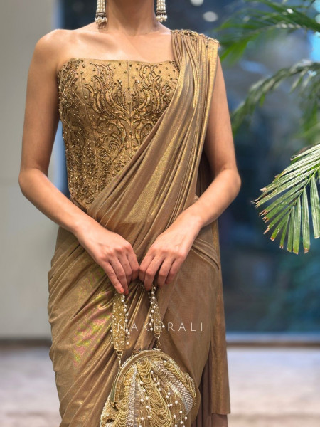 Hazel Radiance Brown Corset Drape Saree