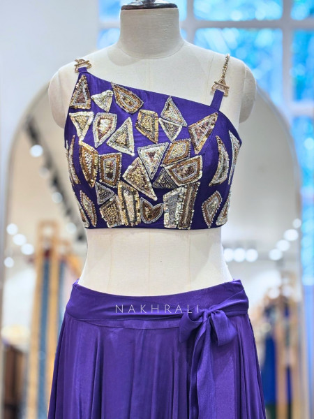 Noirya Purple Indo Western Drape Skirt Set with Sequin Work