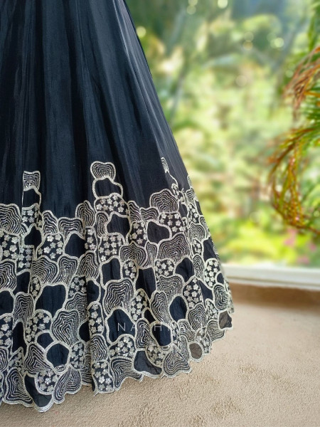 Zyra Black Gown with Cut Dana and Sequin Embroidery