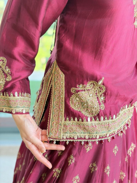 Bespoke Deep Maroon Raw Silk Bridal Lehenga