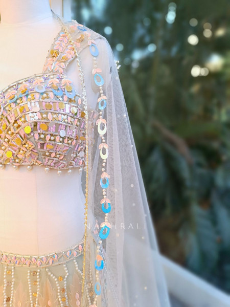 Lunara Pink Sequin Lehenga Set with Beaded Work