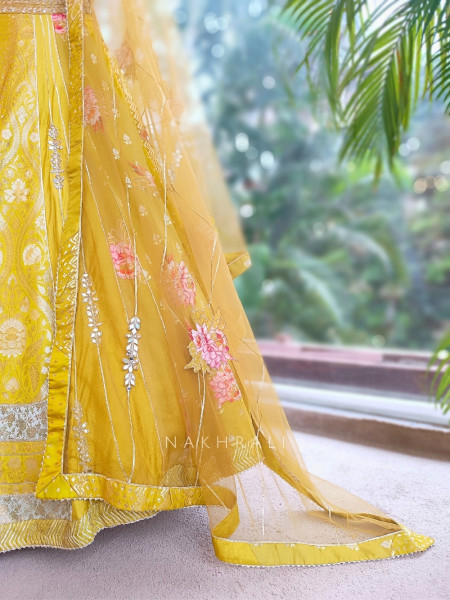Gilded Fern Mehendi Green Banarasi Silk & Georgette Lehenga Choli