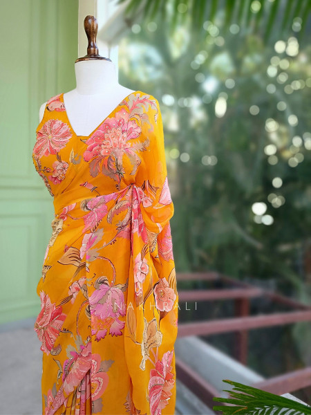 Dahlia Yellow Organza Saree with Sequin and Cut Dana Work
