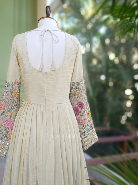 Niraya Cream Anarkali Set with Mirror, Sequin & Thread Embroidery