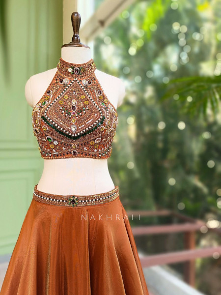 Kairava Rust Zari and Bead Embellished Lehenga Set