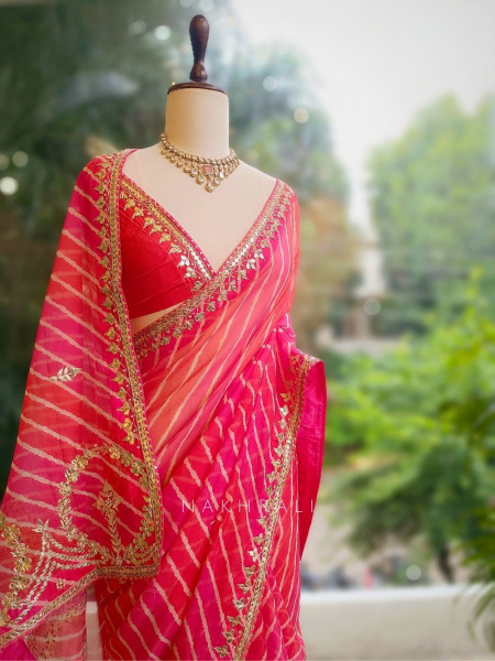 Noor Multicolor Leheriya Saree with Gota Patti Work