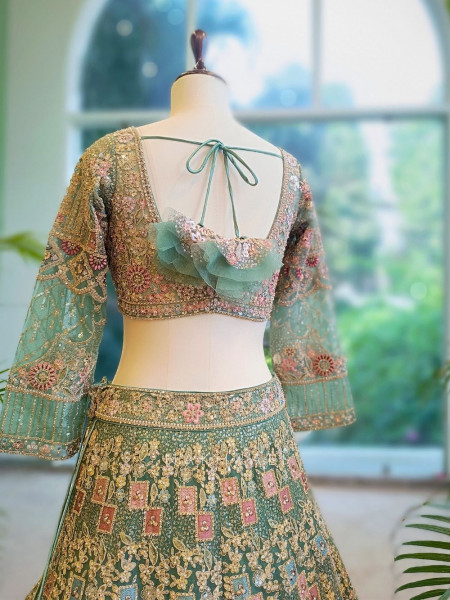 Eternal Hues Green Bridal Lehenga with Embroidery & Sequin Work
