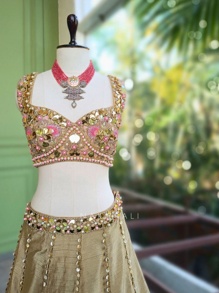 Sorelle Sand Brown Lehenga Set with Sequin and Beads Work