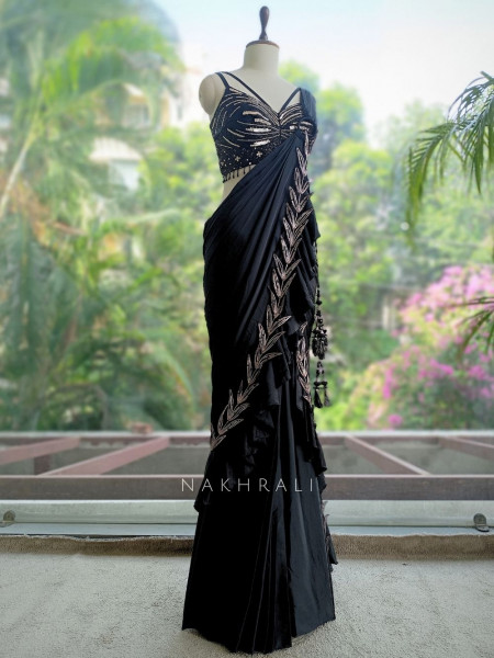 Cosmo  Black Pre-Draped Saree with Corset Blouse