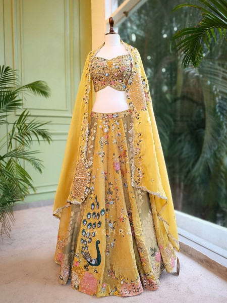 Mehendi Green Net Lehenga Set with Embroidery & Stone Work