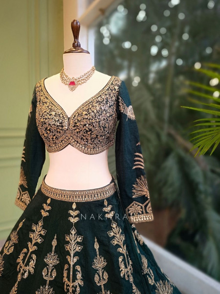 Emerine Green Silk Lehenga with Zari Sequin Work