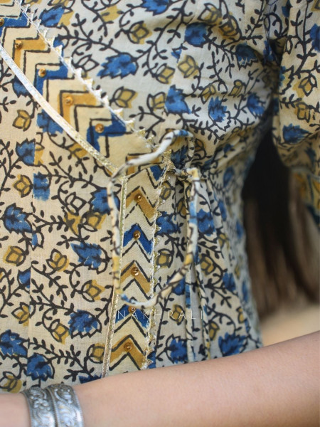 Umrao Cream Angrakha Cotton Kurta