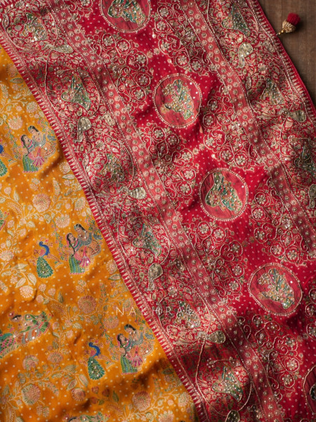 Rangraas Mustard Pure Gajji Silk Saree with Running Blouse Piece