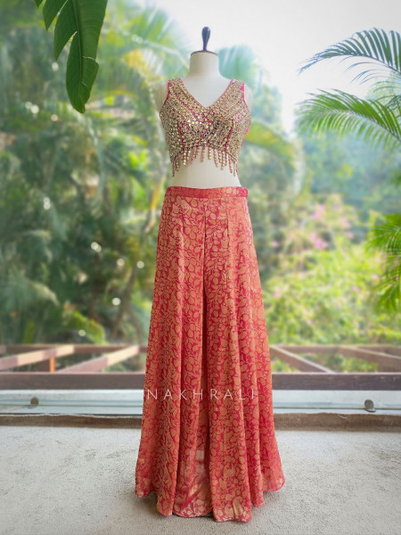 Vritika Magenta Brocade Palazzo Set with Mirror Work