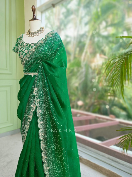 Noorwyn Green Saree with Cut Dana Sequin Work