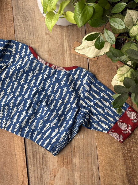Mrittika Blue Blouse Printed With Elasticated Fit