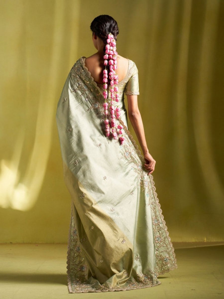 Elysian Glow Green Tissue Dola Silk Saree with Zardozi Embroidery