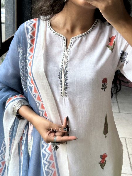 Mira White Suit Set with Floral Print