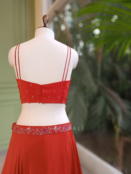 Tivara Orange Thread and Cut Dana Embroidered Lehenga Set