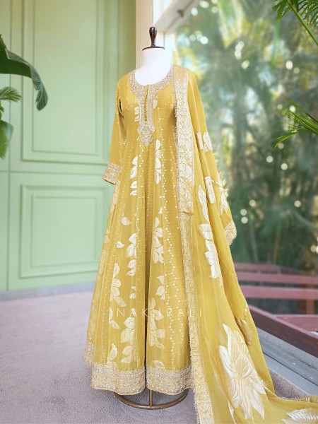 Noorza Mustard Zari Anarkali Set
