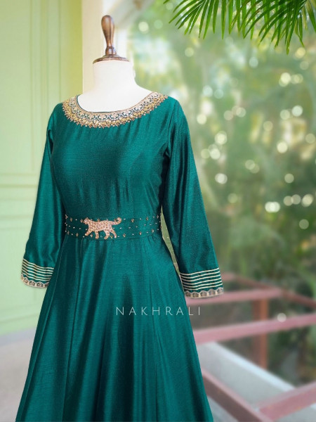 Zivara Emerald Green Zari & Gota Anarkali Set