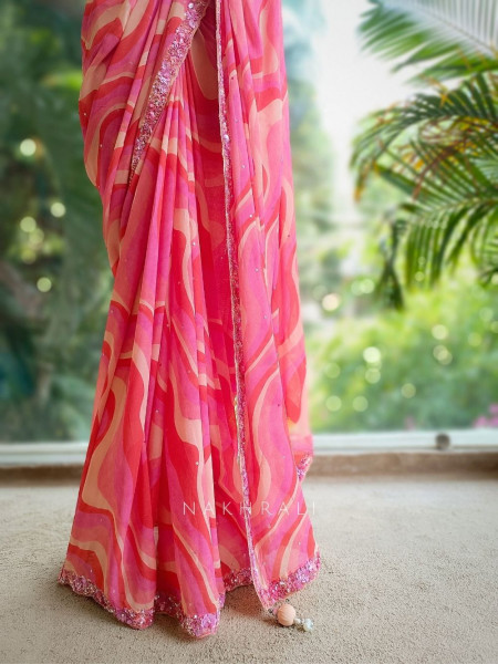 Roselia Pink Abstract Saree with Sequin Embellished Blouse