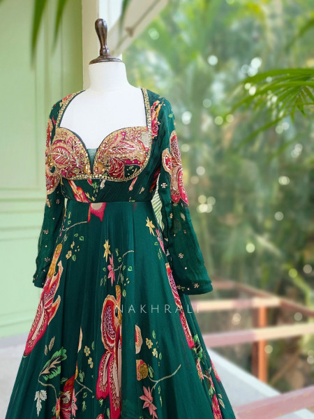 Elaris Emerald Floral Georgette Anarkali Set