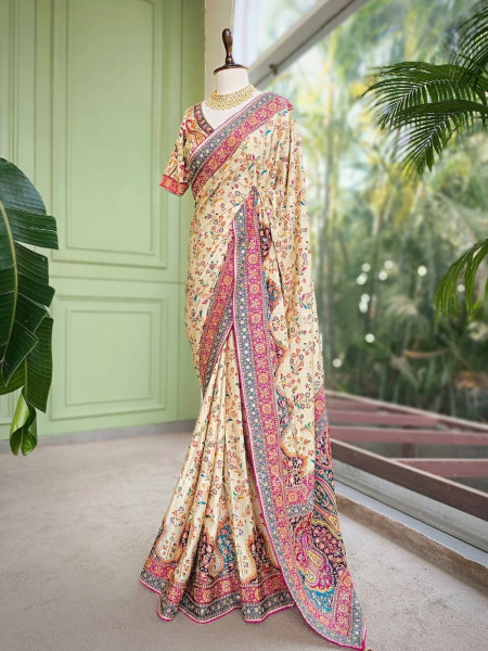 Fiora Cream Floral Woven Saree Set