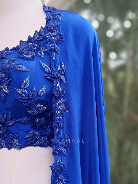 Myra Blue Crop Top Skirt with Cape