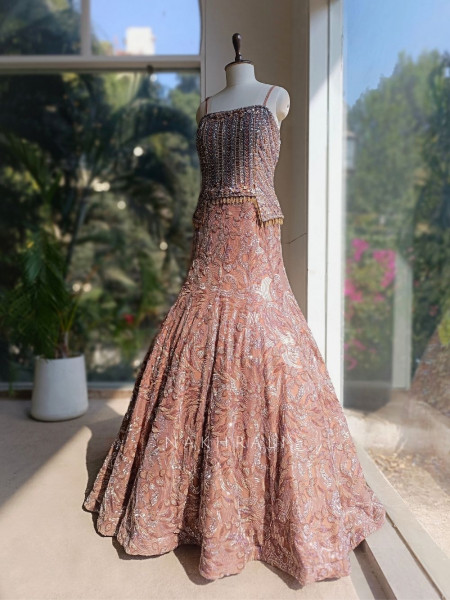 Noctelle Brown Bridal Gown with Sequin Cut Dana and Stone Work