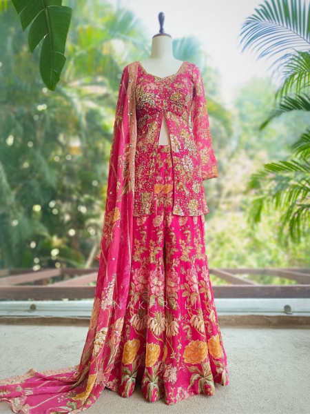 Sumreen Georgette Kurta Palazzo Set With Floral Print with Sequin & Mirror Work