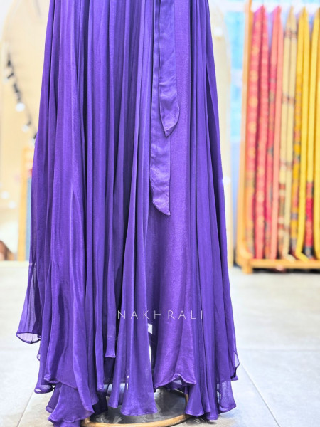 Noirya Purple Indo Western Drape Skirt Set with Sequin Work