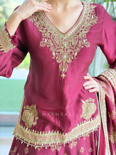 Bespoke Deep Maroon Raw Silk Bridal Lehenga