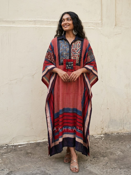 Luna Canvas Red Printed Kaftan Dress