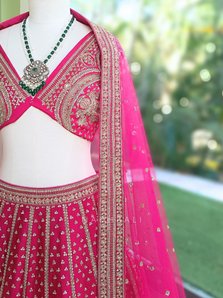 Ritambari Rani Pink Raw Silk Bridal Lehenga