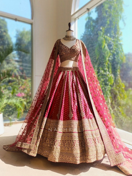 Rivaya Maroon Bridal Lehenga with Zari Sequin and Gota Work