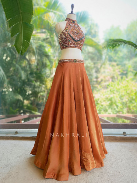 Kairava Rust Zari and Bead Embellished Lehenga Set