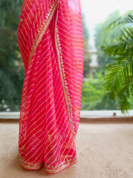 Noor Multicolor Leheriya Saree with Gota Patti Work
