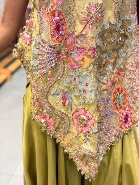 Floral Mehndi Green Indo-Western Palazzo Set with Sequin Work