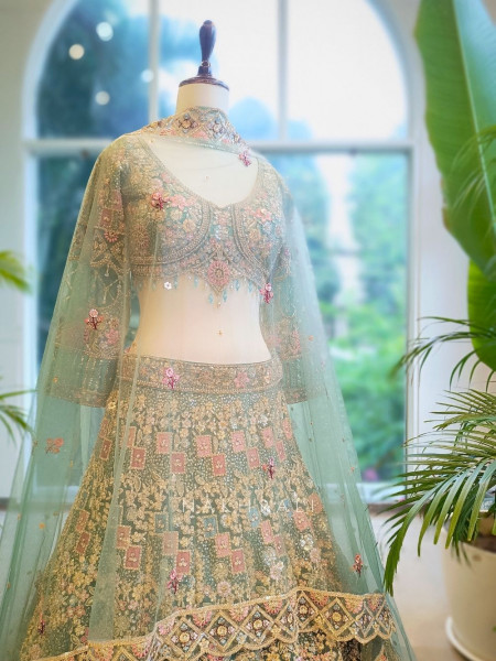 Eternal Hues Green Bridal Lehenga with Embroidery & Sequin Work