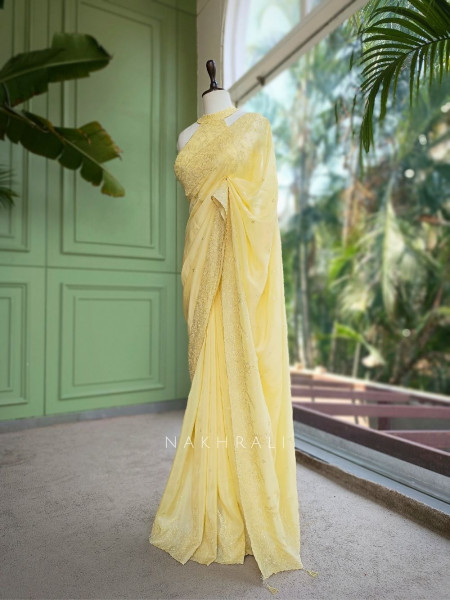 Oshni Yellow Saree with Readymade Halter Blouse