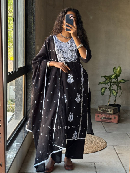 Saesha Black Chikankari Kurta Set with Dupatta