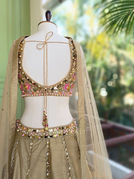 Sorelle Sand Brown Lehenga Set with Sequin and Beads Work